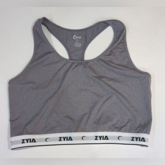 Zyia heather gray white logo banded racerback sports bra. Medium. NWOT. - Picture 1 of 5